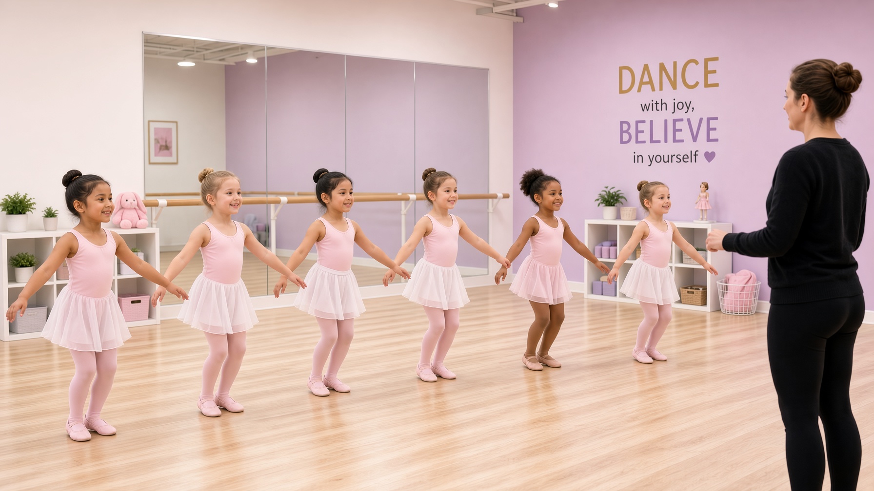 Early years ballet class practising at the barre
